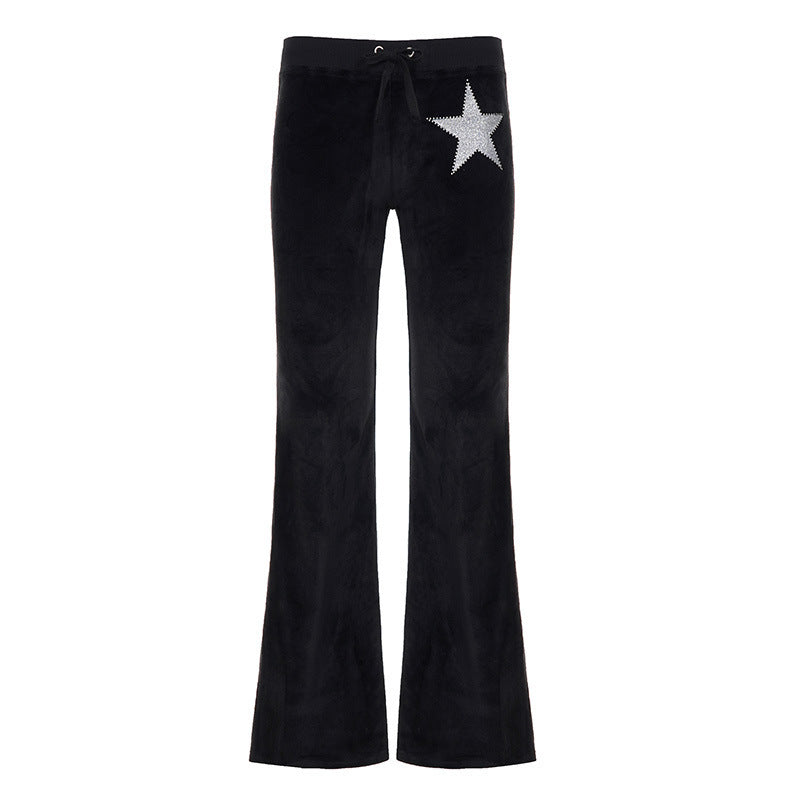 Damen elegante Schlaghose mit Glitzerstern-Detail EB