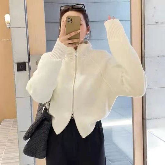 Damen Strickjacke mit hochwertigem Reißverschluss und Stehkragen EB