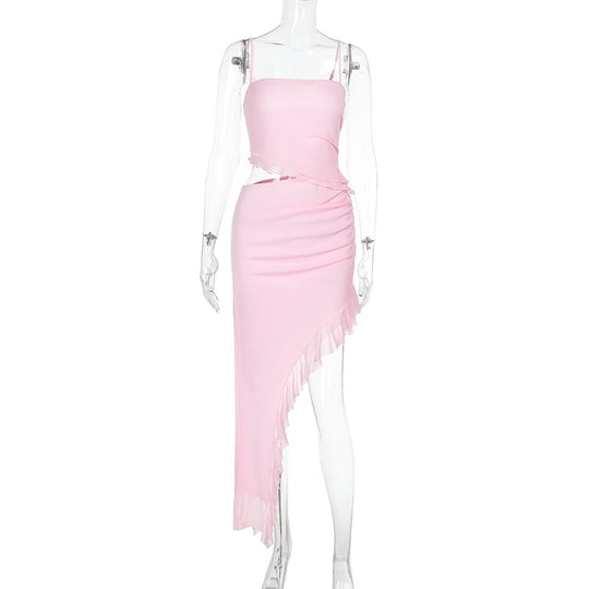 Damen asymmetrisches Wickelkleid mit Rüschendetails EB