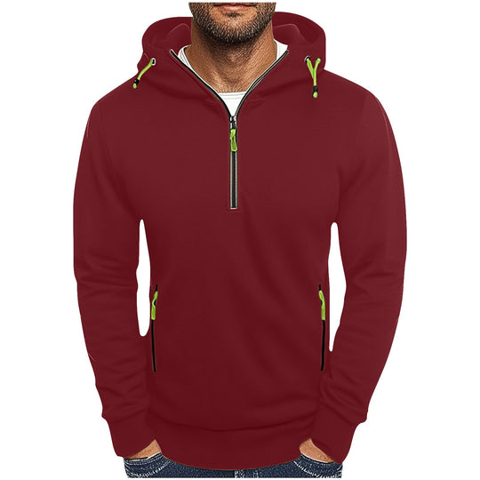 Herren modischer Kapuzenpullover mit zwei Taschen und halbem Reißverschluss EB