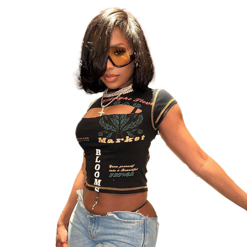 Damen Trendiges Crop-Top mit grafischen Prints EB