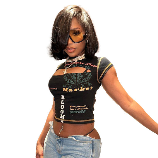 Damen Trendiges Crop-Top mit grafischen Prints EB