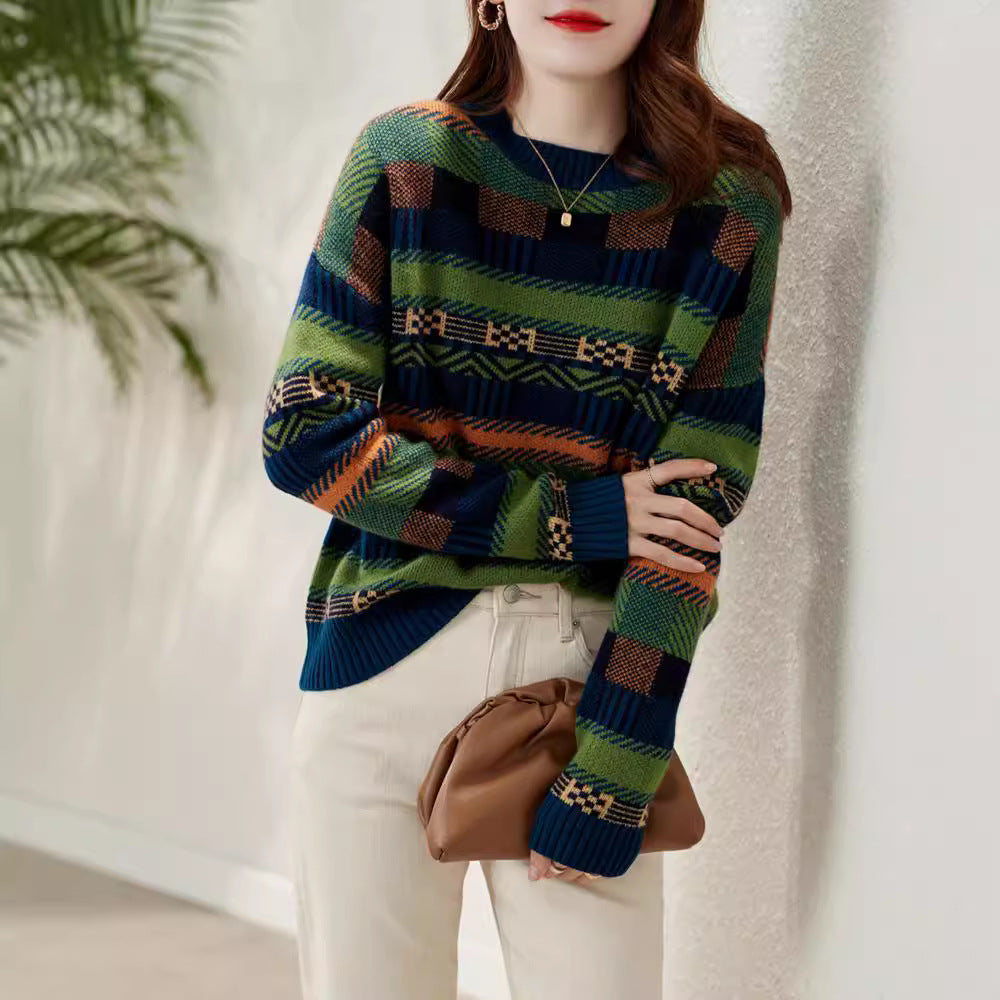 Damen Gemusterter Strickpullover mit Rundhalsausschnitt und weich-flauschiger Textur EB