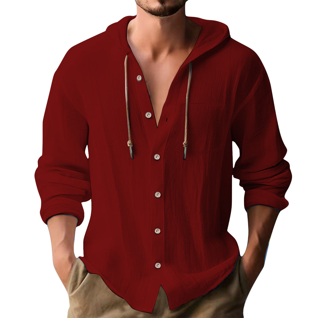 Herren lässiges Kapuzenshirt mit Knopfleiste und praktischen Taschen EB