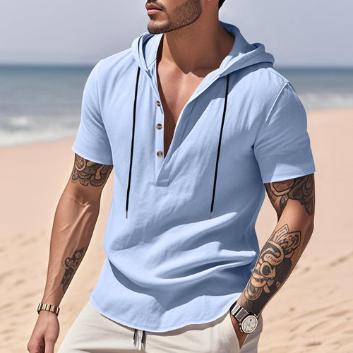 Herren lässiges Kapuzenshirt mit Knopfleiste und modischem Design EB