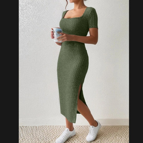 Damen Figurbetontes Maxikleid mit seitlichen Schlitzen und elastischem Material EB