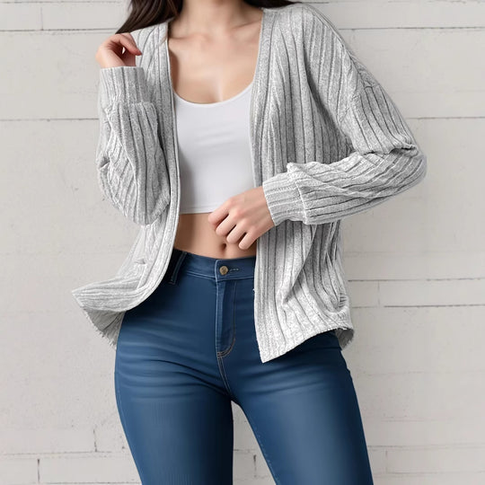 Damen Strickjacke mit vertikalem Rippmuster und bequemem Schnitt EB