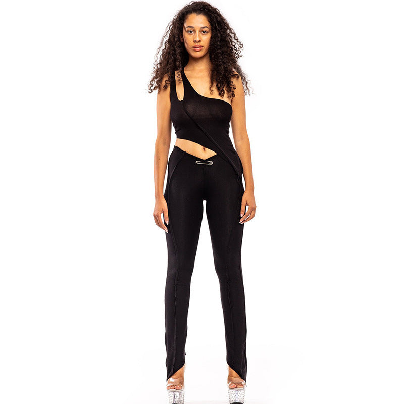 Damen asymmetrischer Jumpsuit mit modischem Cut-Out und eleganter Taillierung EB