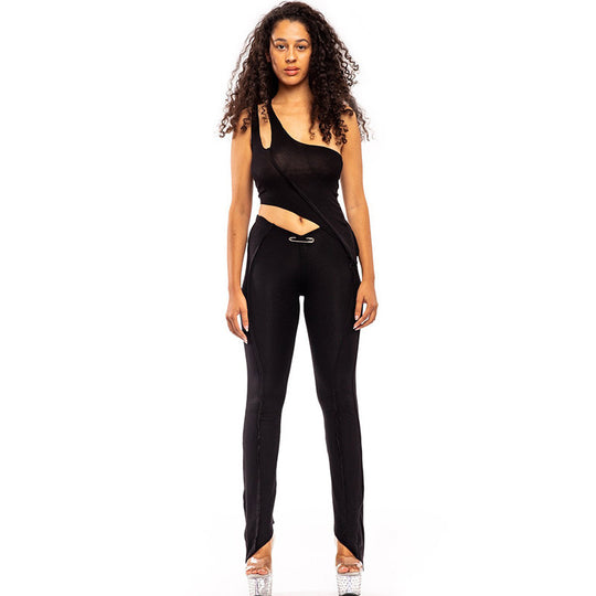 Damen asymmetrischer Jumpsuit mit modischem Cut-Out und eleganter Taillierung EB