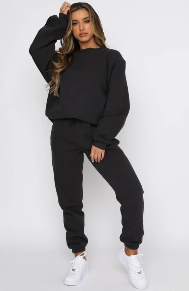 Damen nan zweiteiliges Cozy-Loungewear-Set mit Oversize-Rundhals und hochgeschnittener Jogginghose mit Kordelzug EB