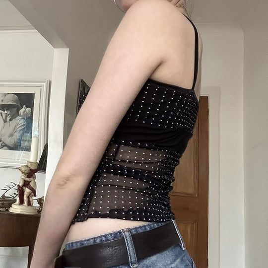 Damen Verspieltes Spaghetti-Trägertop mit transparenten Akzenten und Punkten EB