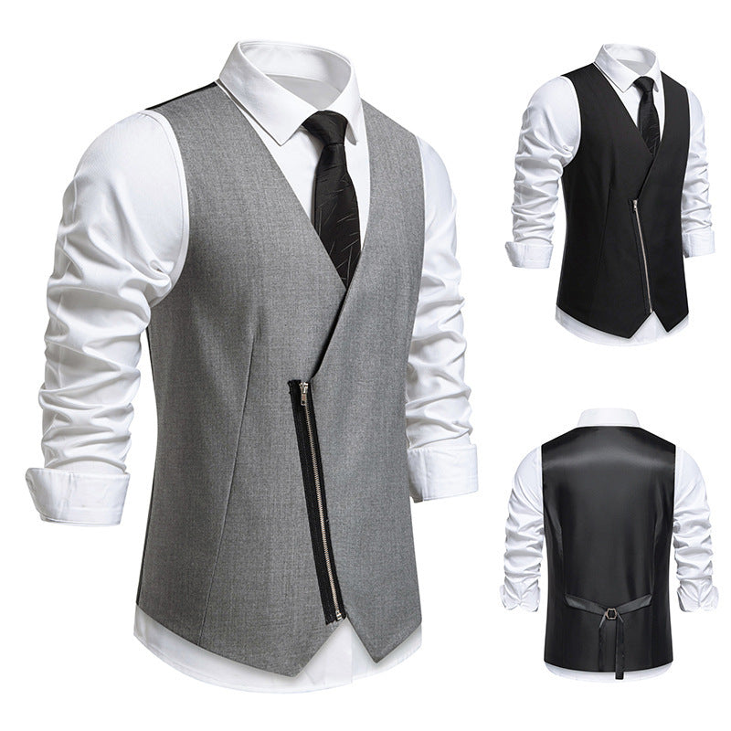 Herren moderne Anzugweste mit asymmetrischem Reißverschluss und eleganter Passform EB
