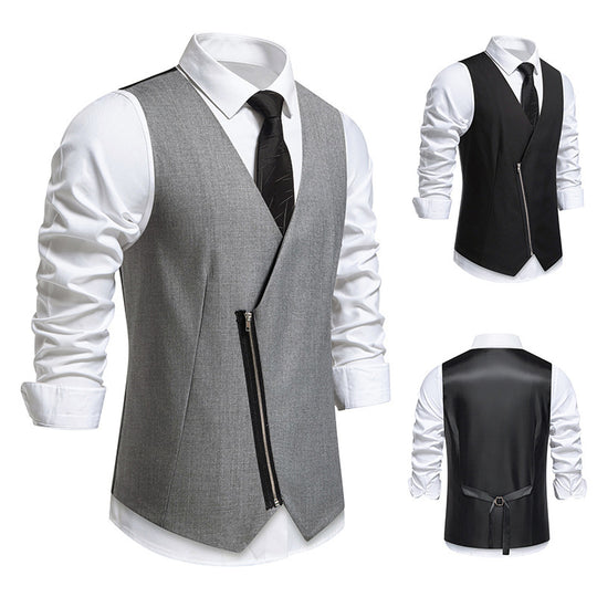 Herren moderne Anzugweste mit asymmetrischem Reißverschluss und eleganter Passform EB