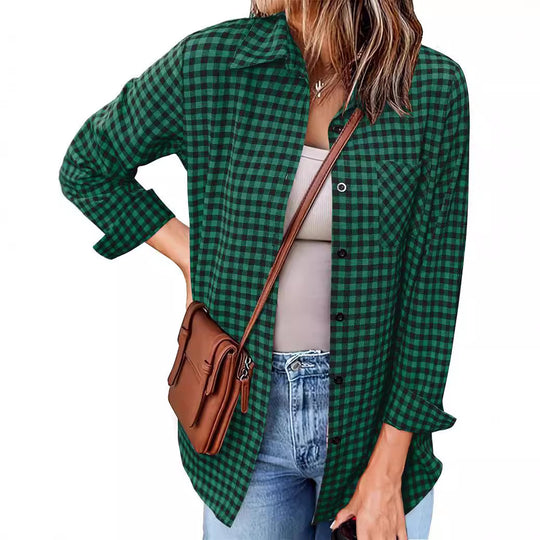 Damen Karo-Hemd mit lässigem Schnitt und Brusttasche EB