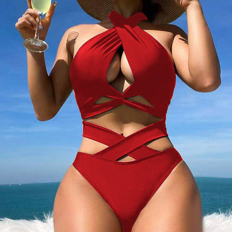 Damen Bikini-Set mit verstellbaren Trägern und elegantem Kreuzdesign EB