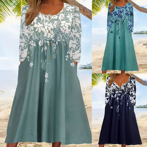 Damen Maxikleid mit floralem Design und eleganten Knopfdetails EB
