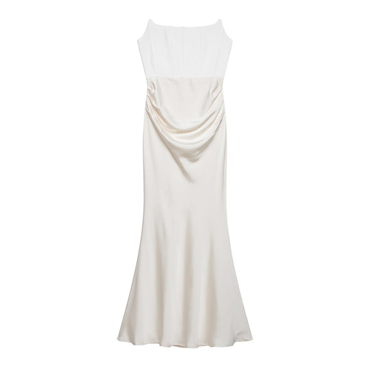 Damen langes Satin Abendkleid mit elegantem Drapé EB