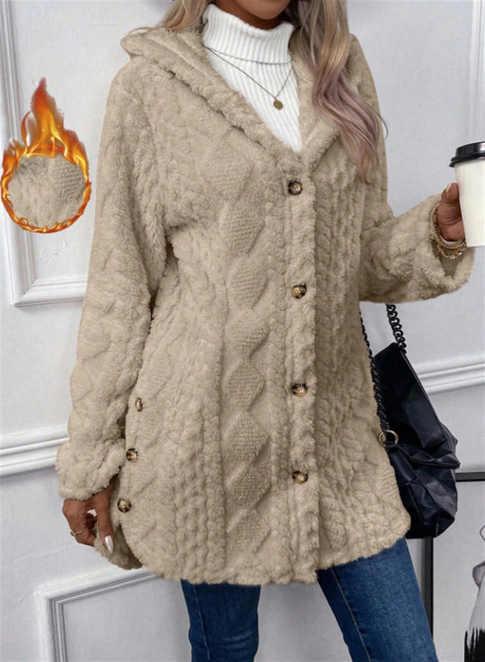 Damen Kuschelige Teddyjacke mit Knopfverschluss EB