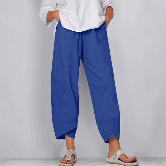 Damen weite Sommerhose mit eleganten Schnittdetails und elastischem Bund EB