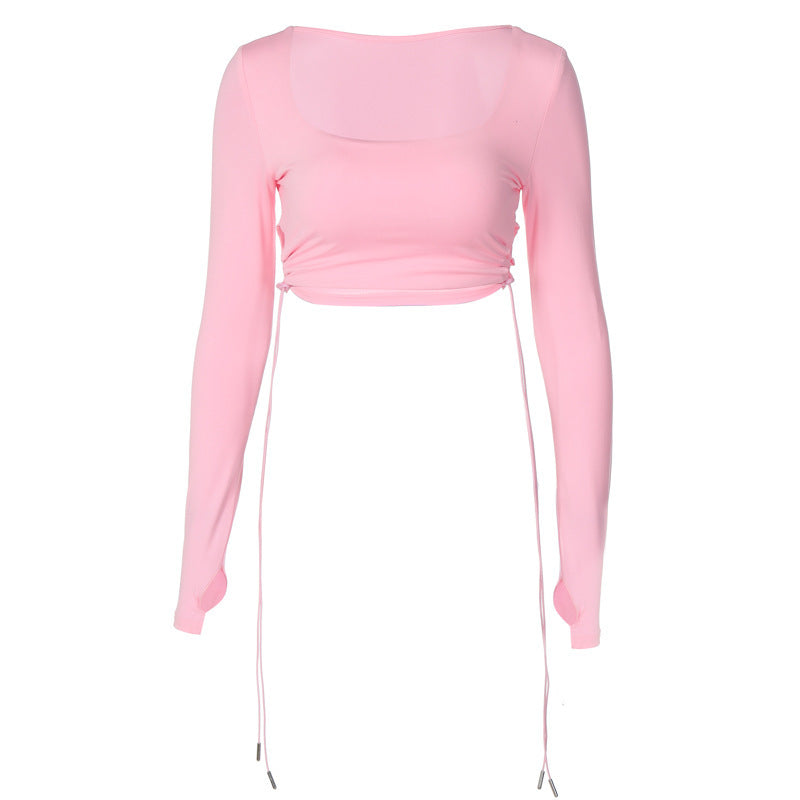 Damen Figurbetontes Crop-Top mit verstellbaren Rüschendetails EB