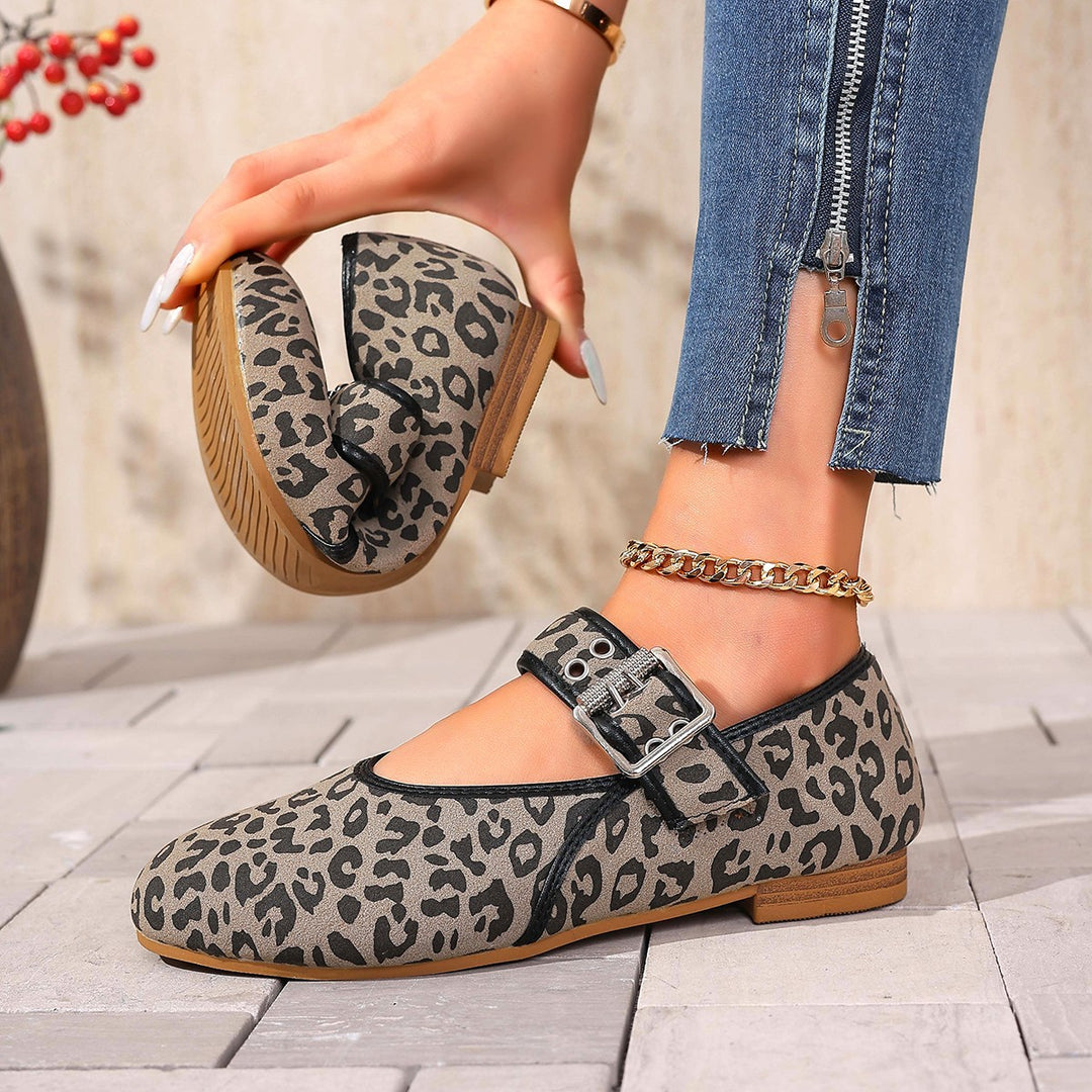 Damen Mary Jane Ballerinas mit modischem Leopardenmuster und bequemer Schnalle EB