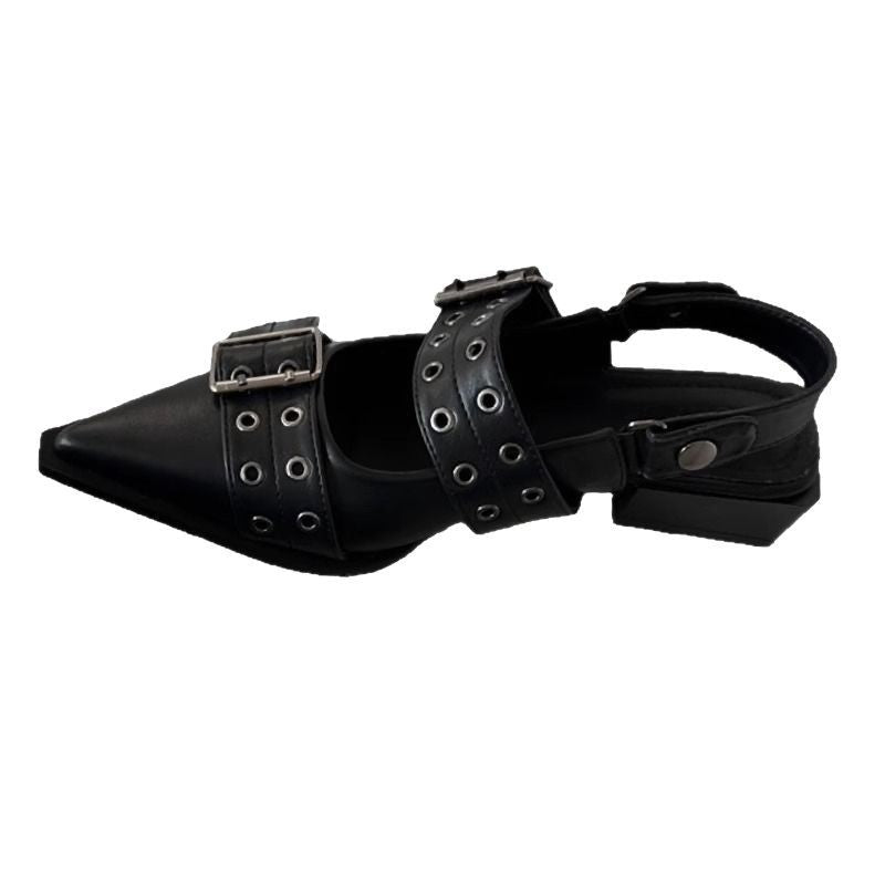 Damen elegante spitze Mules mit dekorativen Schnallen EB