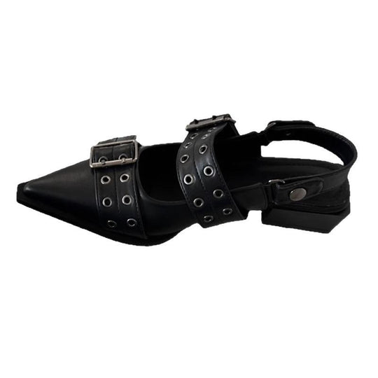 Damen elegante spitze Mules mit dekorativen Schnallen EB