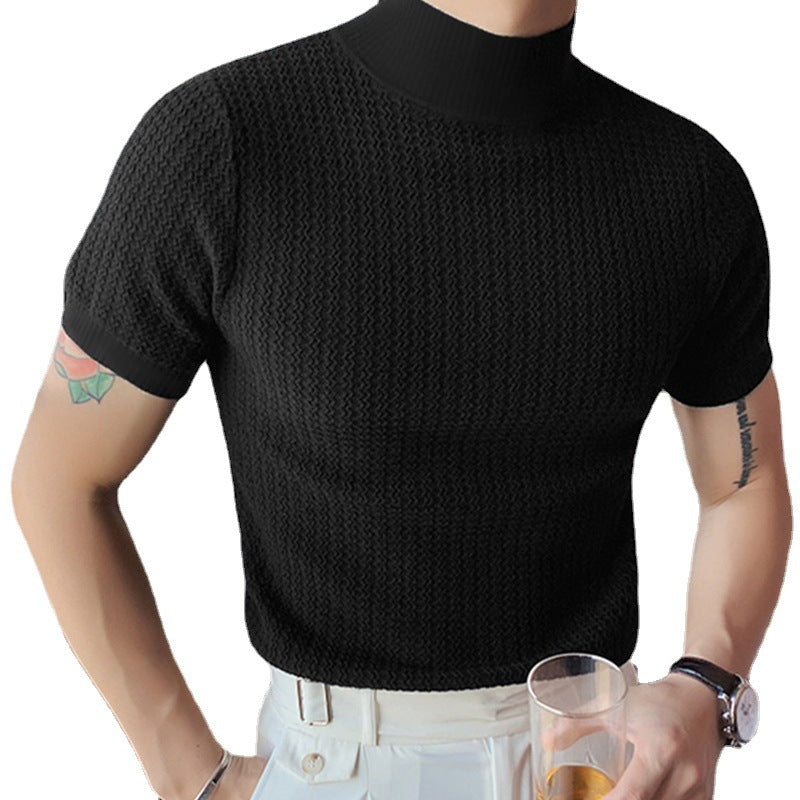 Herren nan Kurzarm Feinstrickshirt mit Stehkragen EB