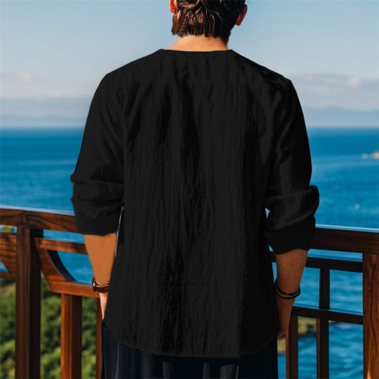 Herren modisches Langarmshirt mit Schnürung und V-Ausschnitt EB