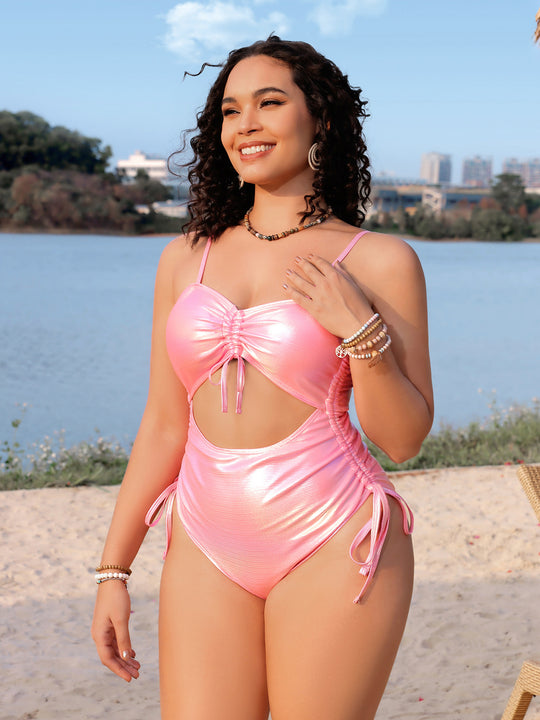 Damen Einteiliger Badeanzug mit aufregendem Cut-Out und Rüschen EB