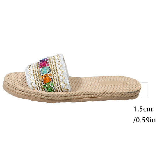 Damen Riemensandalen mit eleganter Blütenapplikation und rutschfester Sohle EB
