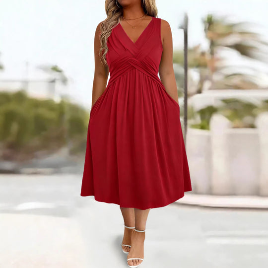 Damen Sommerkleid mit tiefem V-Ausschnitt und Seitentaschen EB