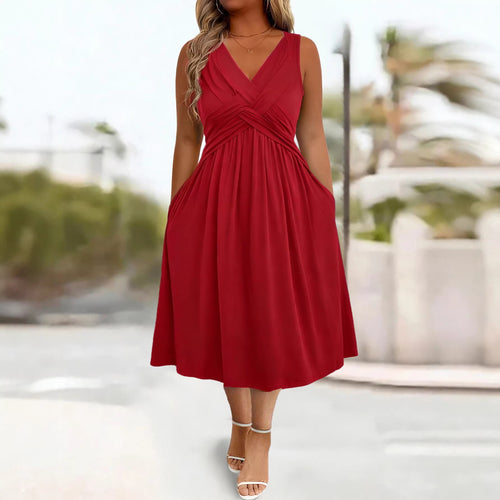 Damen Sommerkleid mit tiefem V-Ausschnitt und Seitentaschen EB