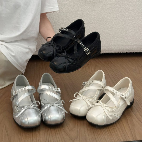 Damen elegante Ballerinas mit modischem Riemchen und atmungsaktiver Oberflächenstruktur EB