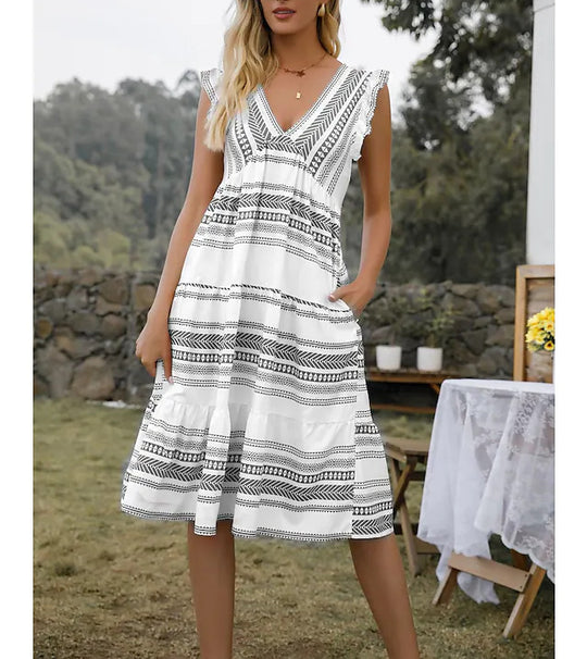 Damen Freizeitkleid mit raffinierten Rüschendetails und stilvollem Gürteldesign EB
