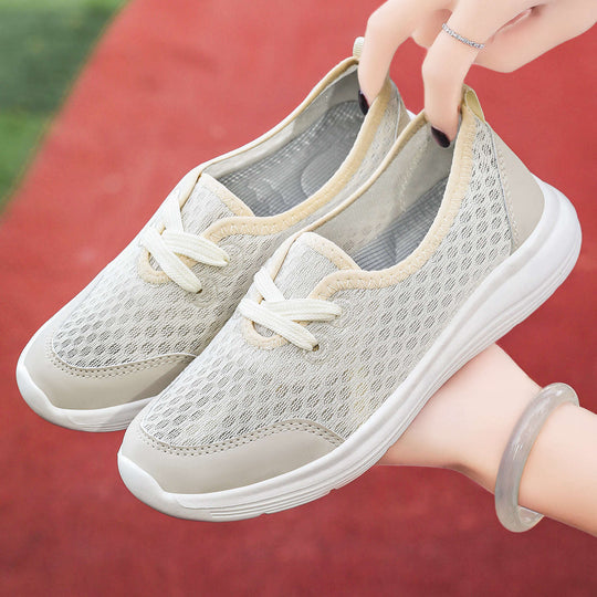 Damen nan atmungsaktiver Everyday-Slipper mit feinem Strickmesh, elastischer Zierschnürung und ergonomischer Dämpfungssohle EB