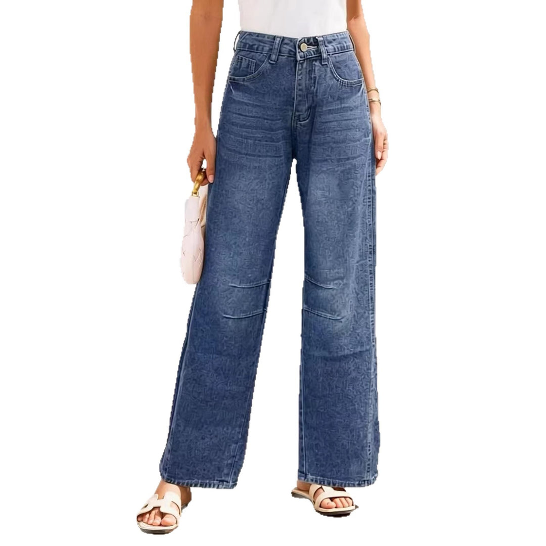Damen nan High-Waist weite Denim-Hose mit ausgestelltem Bein und tonalen Knie-Abnähern EB