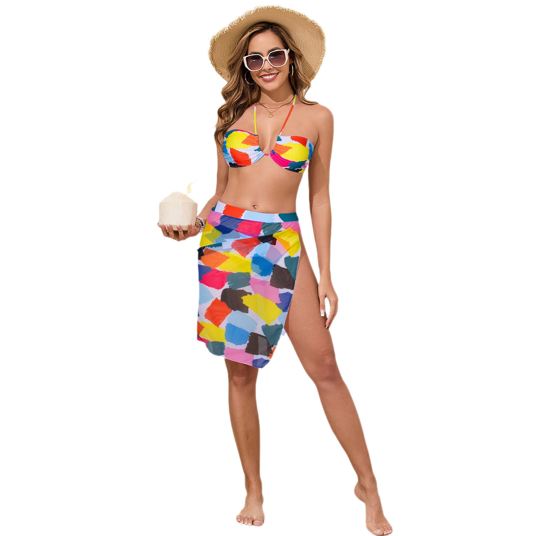 Damen Bandeau-Bikini mit farbenfrohem Wickelrock EB