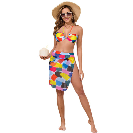 Damen Bandeau-Bikini mit farbenfrohem Wickelrock EB