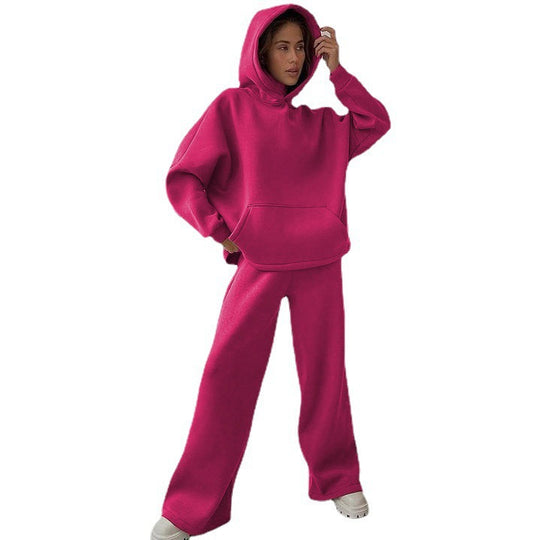 Damen nan Cozy-Komplettset mit extraweichem Oversize-Hoodie, Kängurutasche und High-Waist Palazzo-Sweathose EB