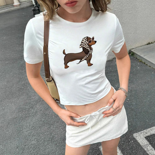 Damen T-Shirt mit originellem Tiermotiv und figurbetontem Schnitt EB