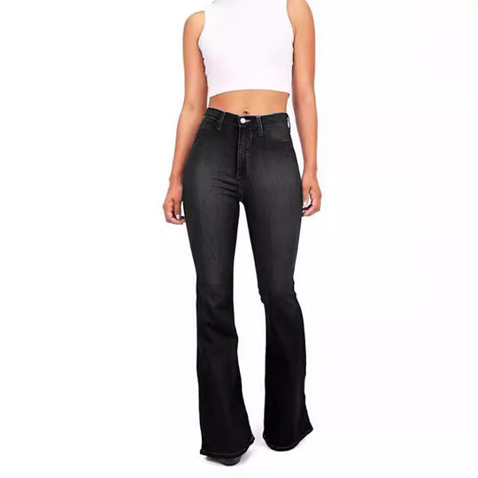 Damen Hoch taillierte Bootcut Jeans im eleganten zeitlosen Stil EB