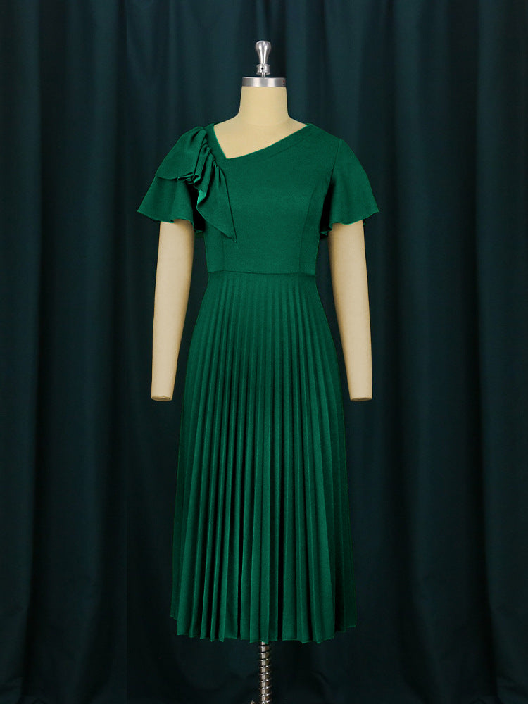 Damen Plissee-Kleid mit asymmetrischem Schnitt und eleganter Rüsche EB