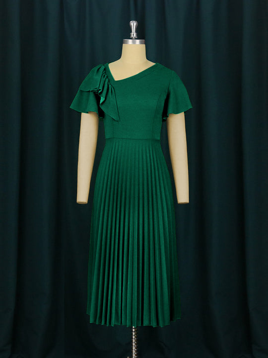 Damen Plissee-Kleid mit asymmetrischem Schnitt und eleganter Rüsche EB