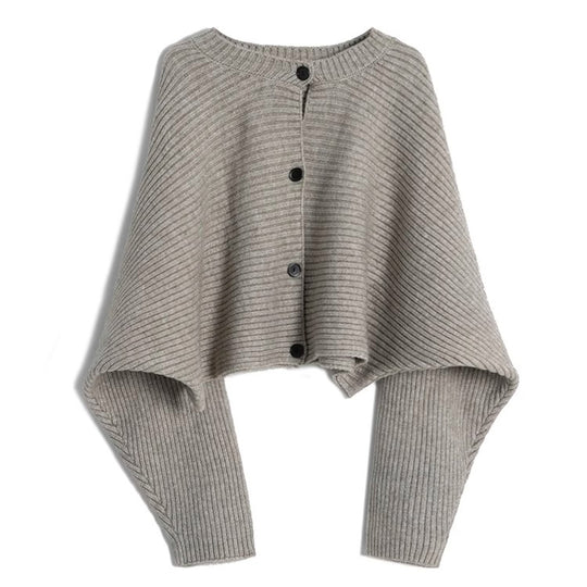 Damen modischer Strickoverwurf mit Knopfdetail und strukturiertem Design EB