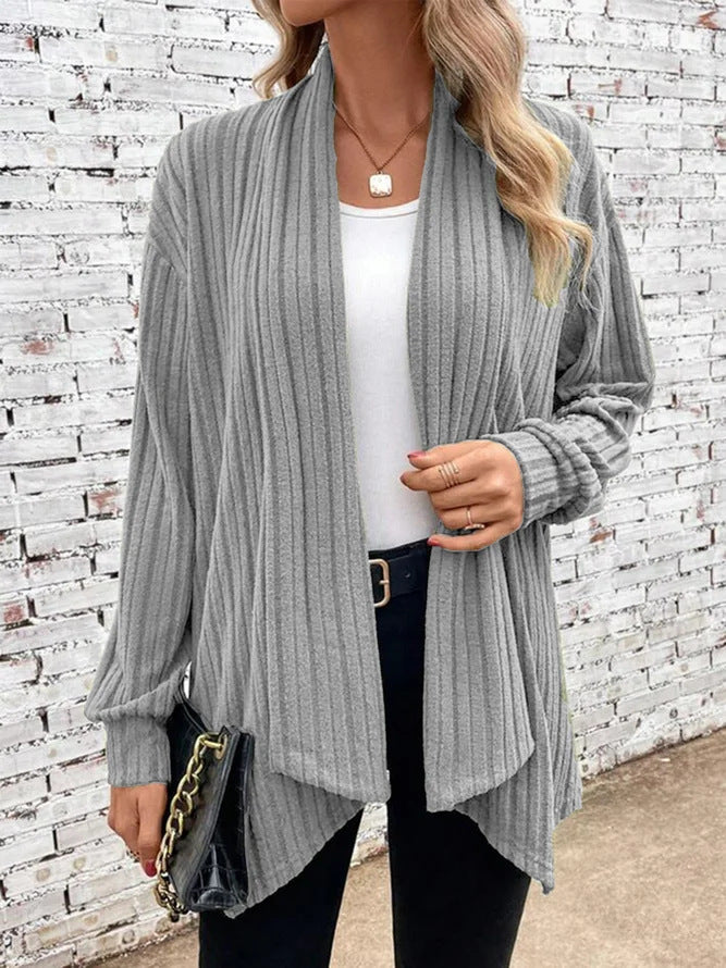 Damen lässiger Strickcardigan mit markantem Rippdesign EB