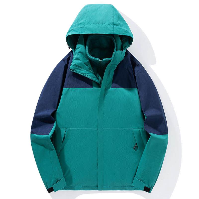 Herren zweilagige Softshell-Trekkingjacke mit fest integrierter Kapuze und fleecegefüttertem Kragen EB