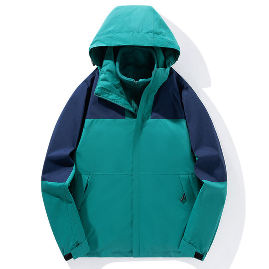 Herren zweilagige Softshell-Trekkingjacke mit fest integrierter Kapuze und fleecegefüttertem Kragen EB