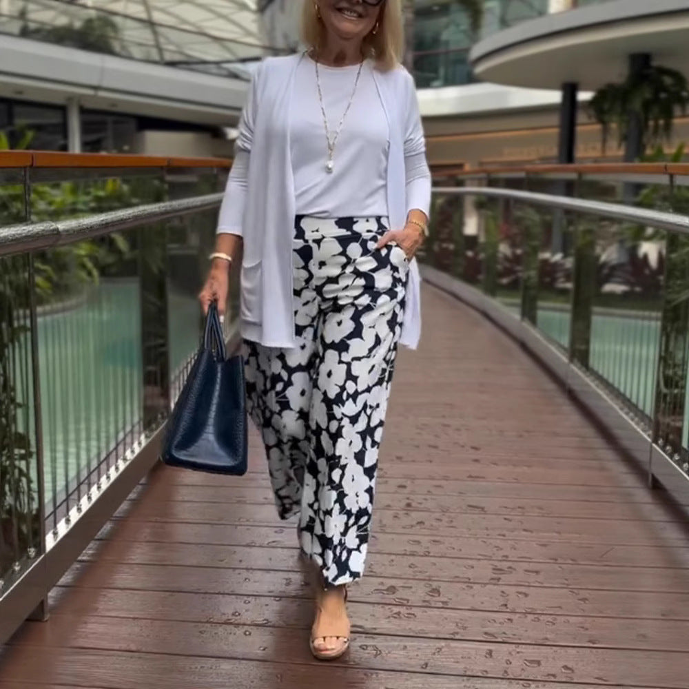 Damen Weite Culotte-Hose mit floralem Muster und elastischem Bund Heidi-Mode