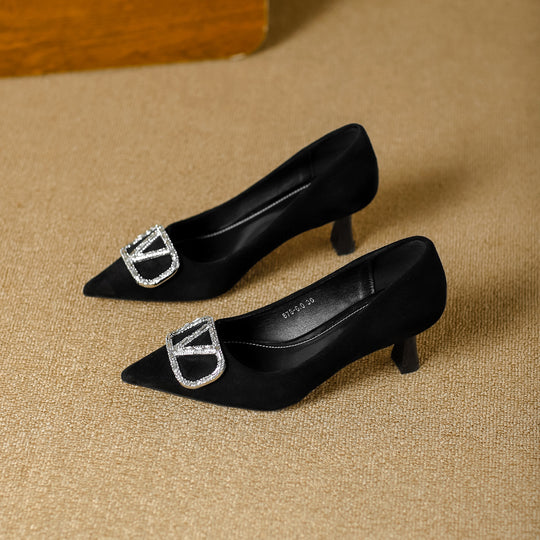 Damen elegante Pumps mit funkelndem Schmuckelement EB